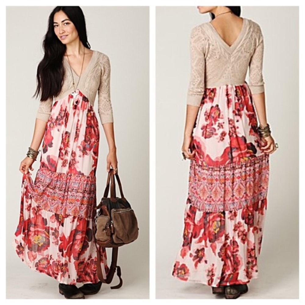 Free People Ethnic Rose maxi Dress xs